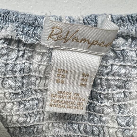 ReVamped Linen Blend Tie Dye Blue & White Cropped Top Size Medium Smocked - Picture 5 of 9
